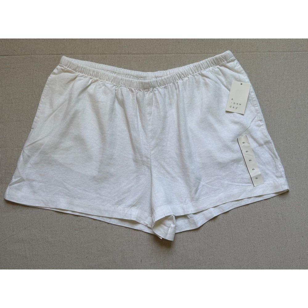A New Day White Linen Blend Elastic Waist Pull On Shorts XL RN17730 VN1989150